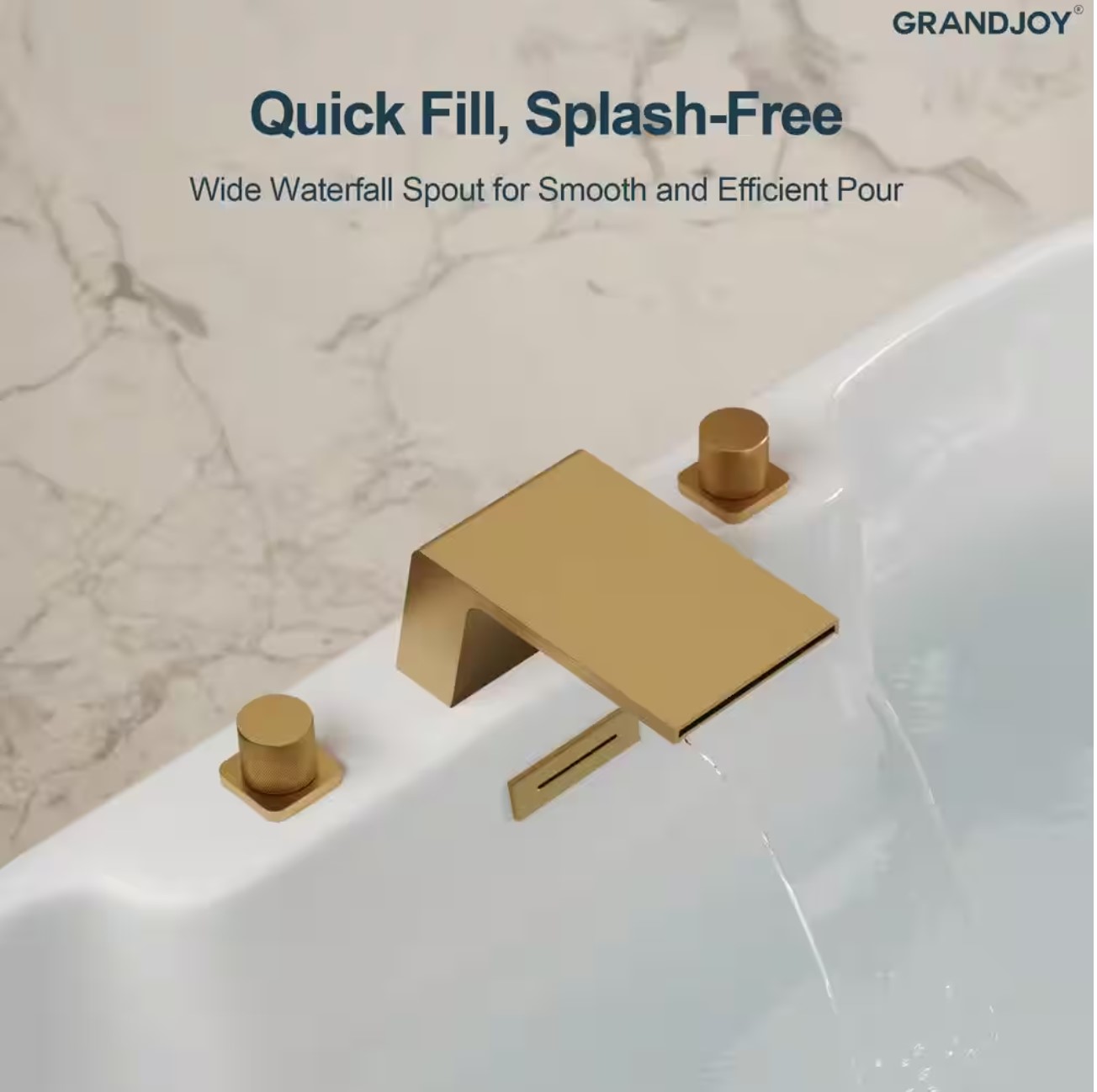 SerenityStream Widespread Double Handle Deck Mounted Roman Tub Faucet Waterfall Bathtub Faucet 5. 5 GPM in Brushed Gold