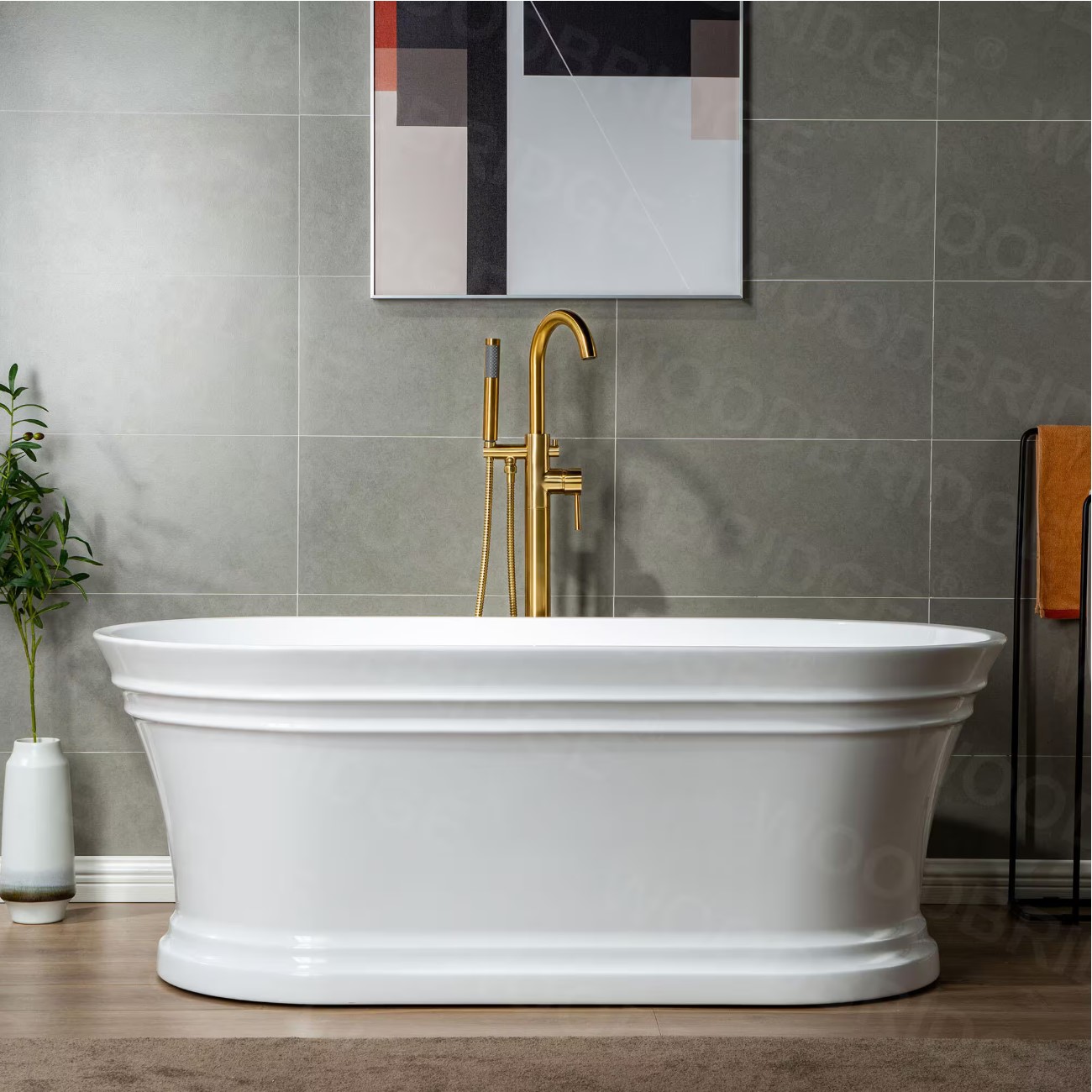 Florence Single-Handle Freestanding Tub Faucet with Hand Shower in Brushed Gold